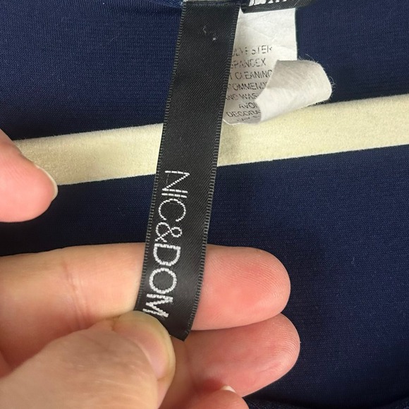 Nick & Dom Jersey Knit Maxi Dress Women Medium Navy Blue Beaded Neck Stretch - Picture 7 of 9